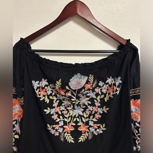 Free People Fleur Du Jour Black Floral Embroidered Off Shoulder Dress XS - Picture 6 of 12